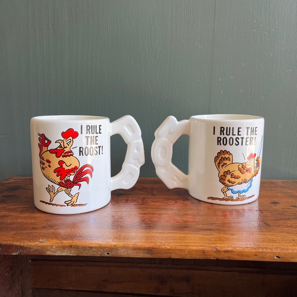 Vintage Mom & Dad I Rule The Roost, I Rule the Rooster Mug Set - Picture 1 of 11